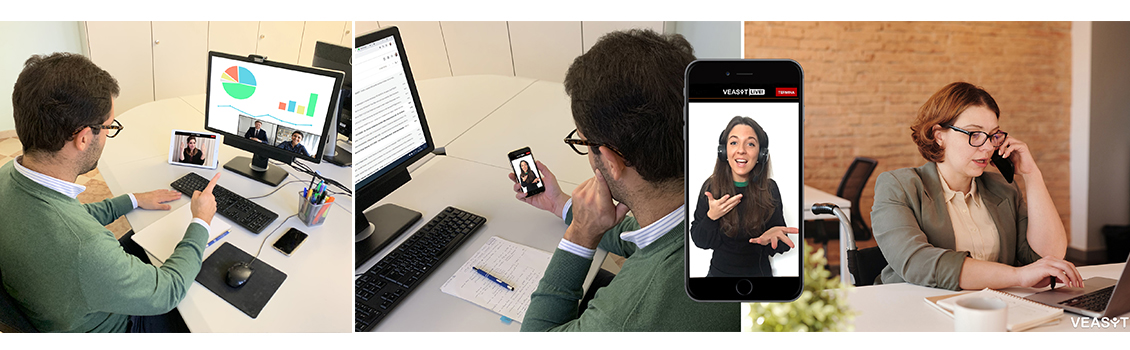Video call tra colleghi sordi e udenti con interprete LIS